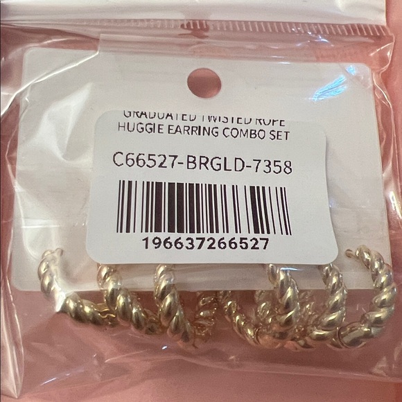 ADINA EDEN NWT 3 PAIRS GOLD TONE TWISTED ROPE GRADUATED HUGGIE EARRINGS - Picture 3 of 6